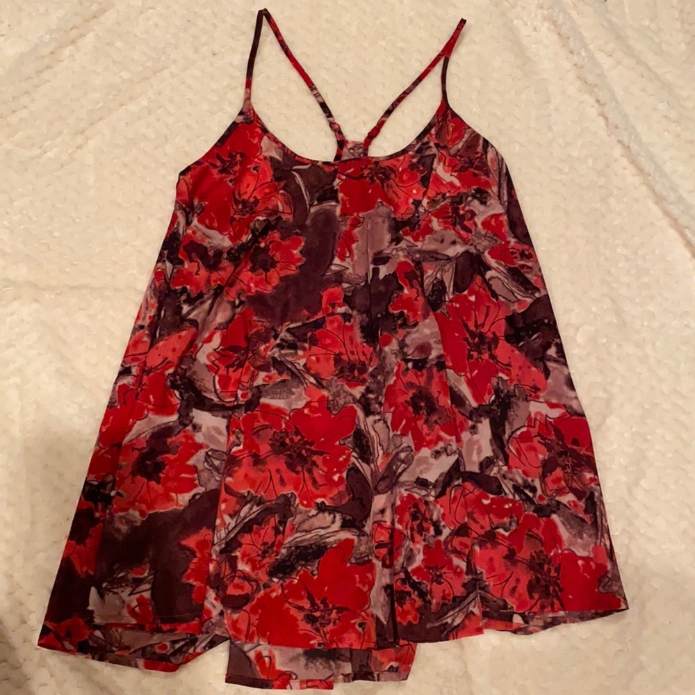 Spaghetti strap red tank with floral pattern